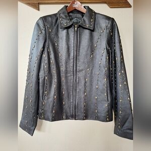 Montanaco Black Studded leather jacket Full Zip Collared Womens M